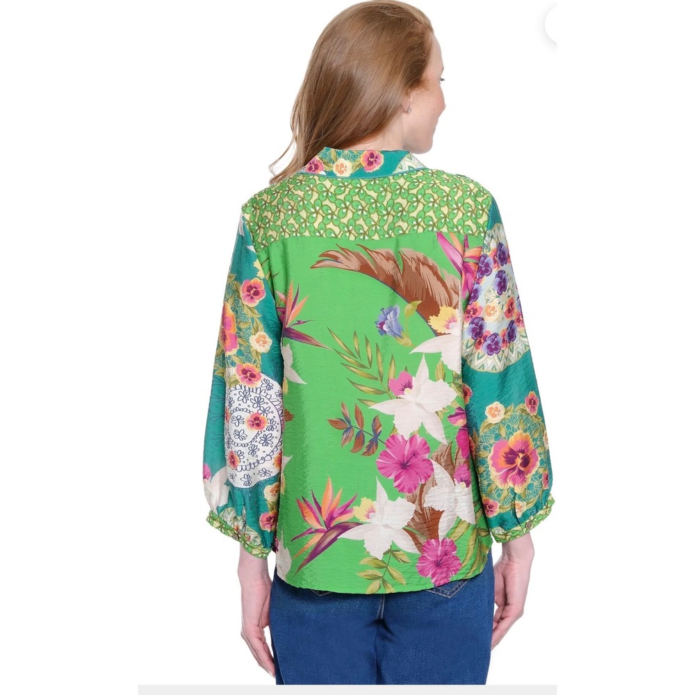 JOHN MARK Patchwork Mixed Print Button Down Shirt… - image 2